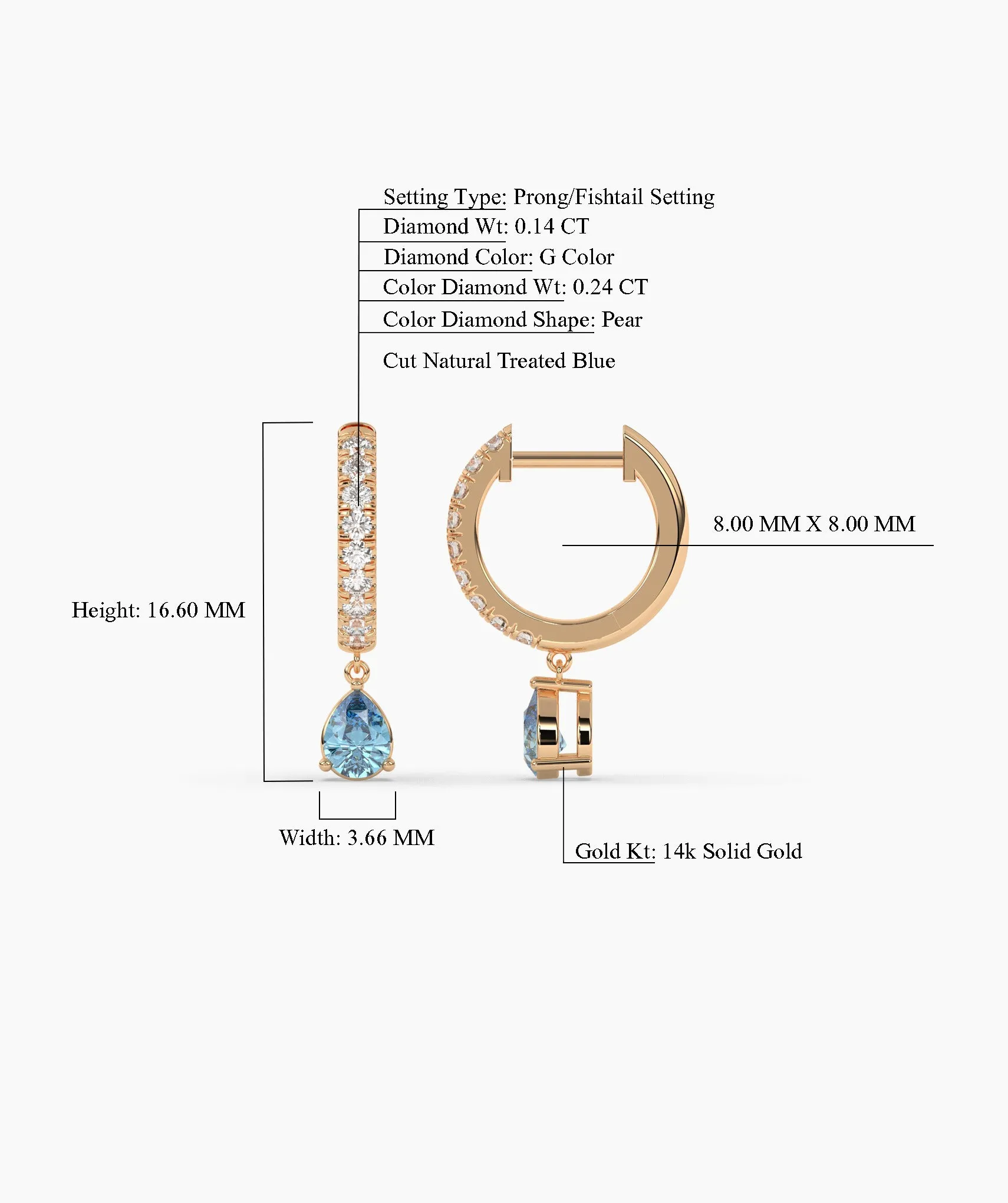 Blue Diamond Drop Hoop Earrings