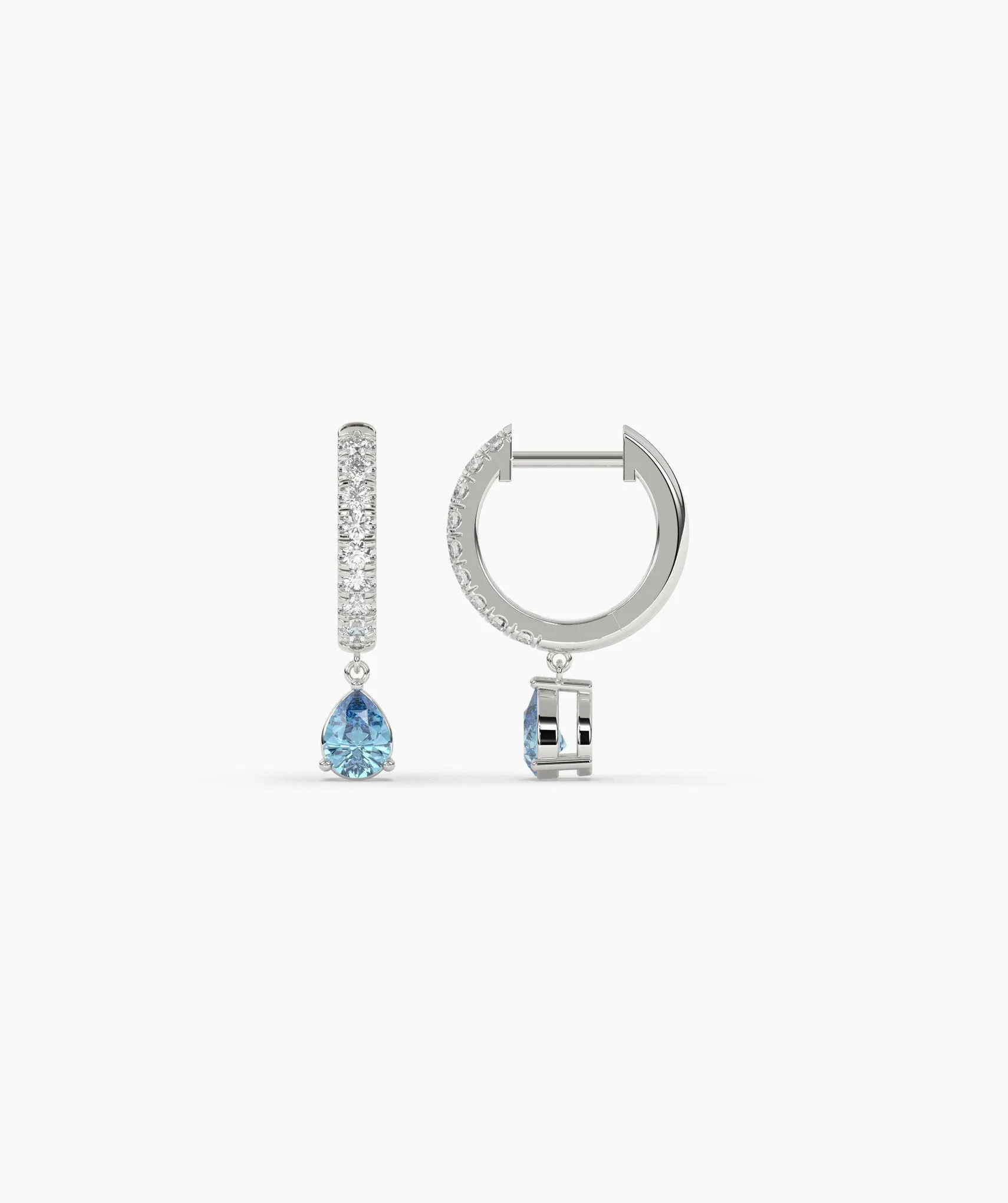 Blue Diamond Drop Hoop Earrings