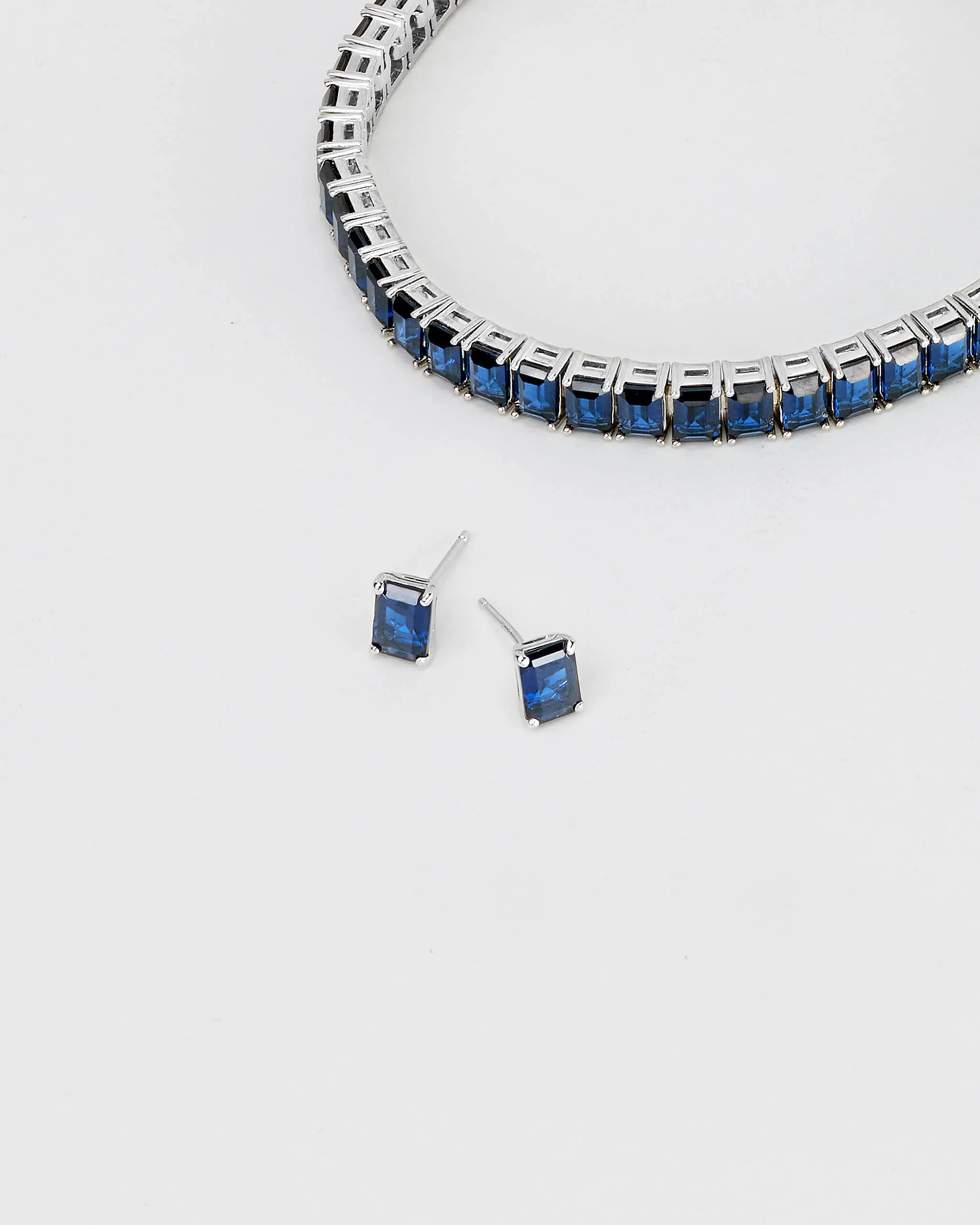 Blue Emerald Cut Stud Earrings