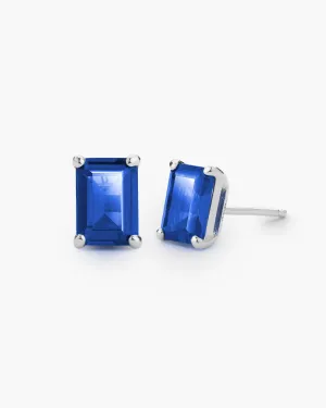 Blue Emerald Cut Stud Earrings