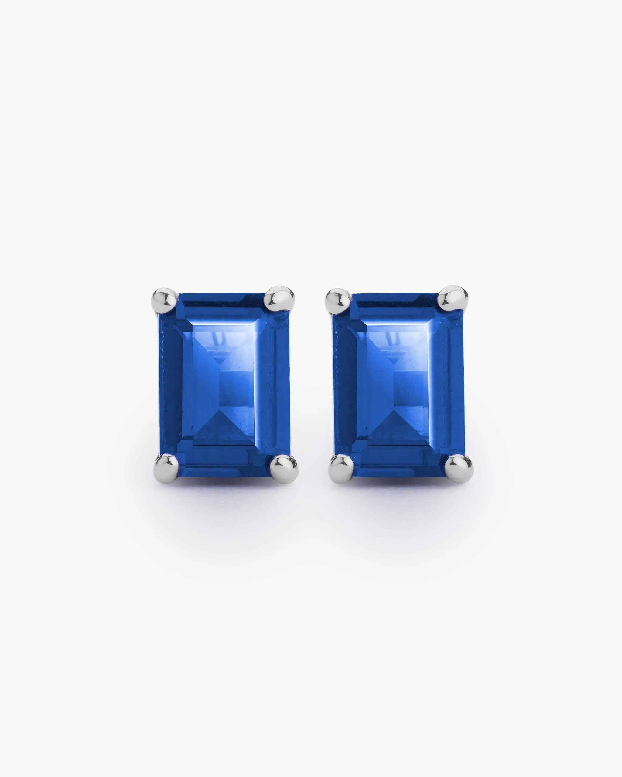 Blue Emerald Cut Stud Earrings