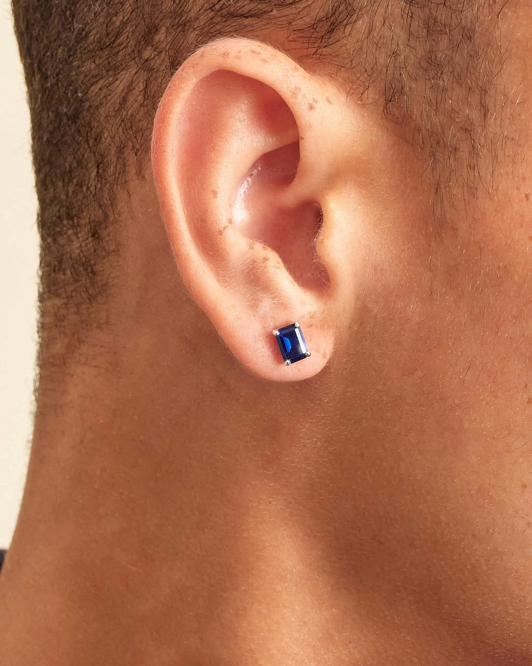 Blue Emerald Cut Stud Earrings