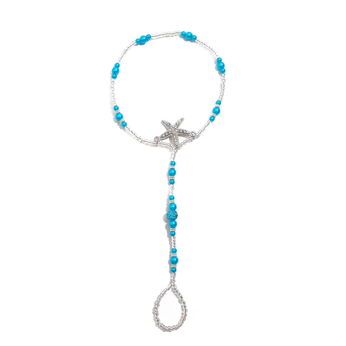 Blue Pearl & Acrylic Silver-Plated Starfish Toe-Ring Anklet
