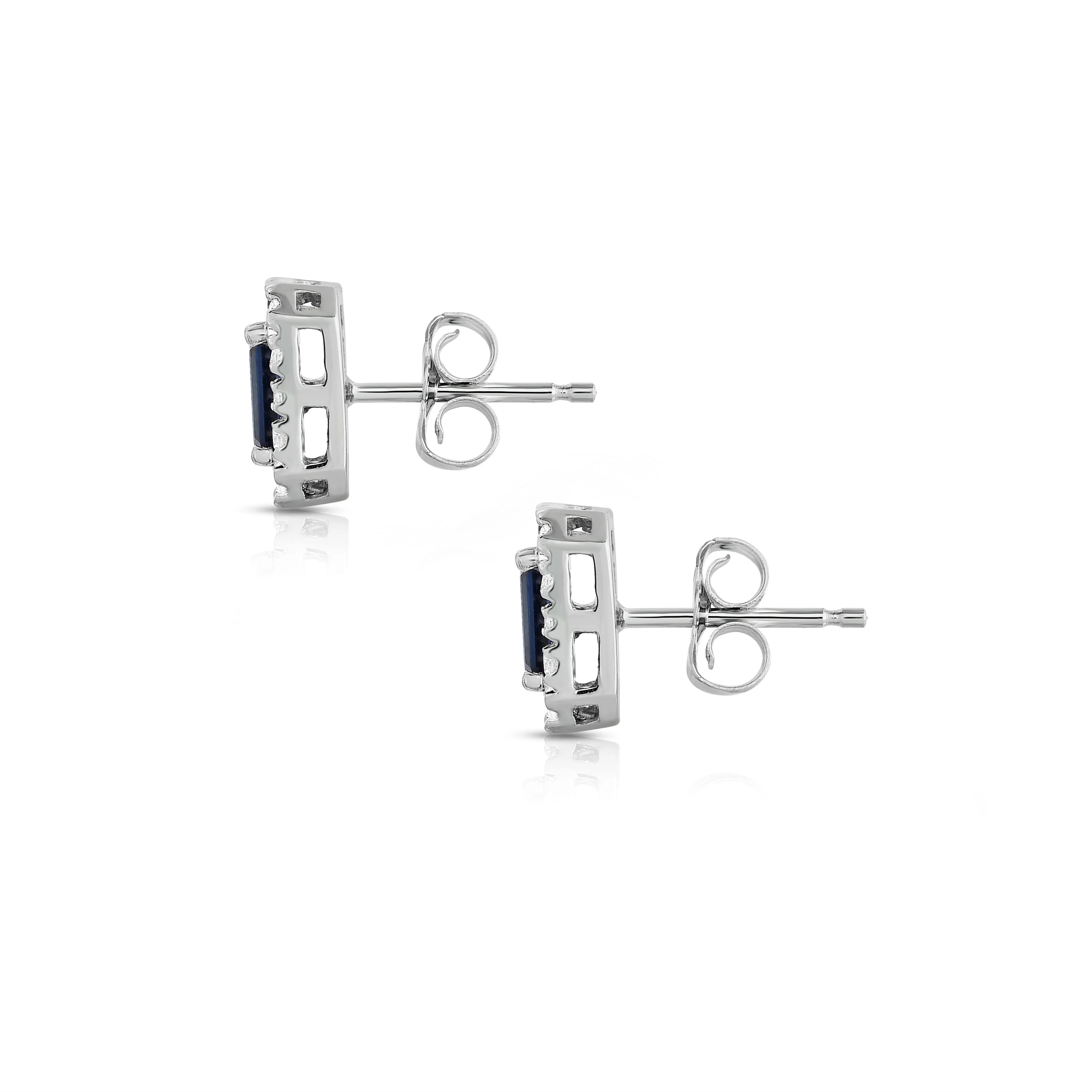 Blue Sapphire and 0.25Ct Diamond Emerald Shape Earrings in 14K White Gold