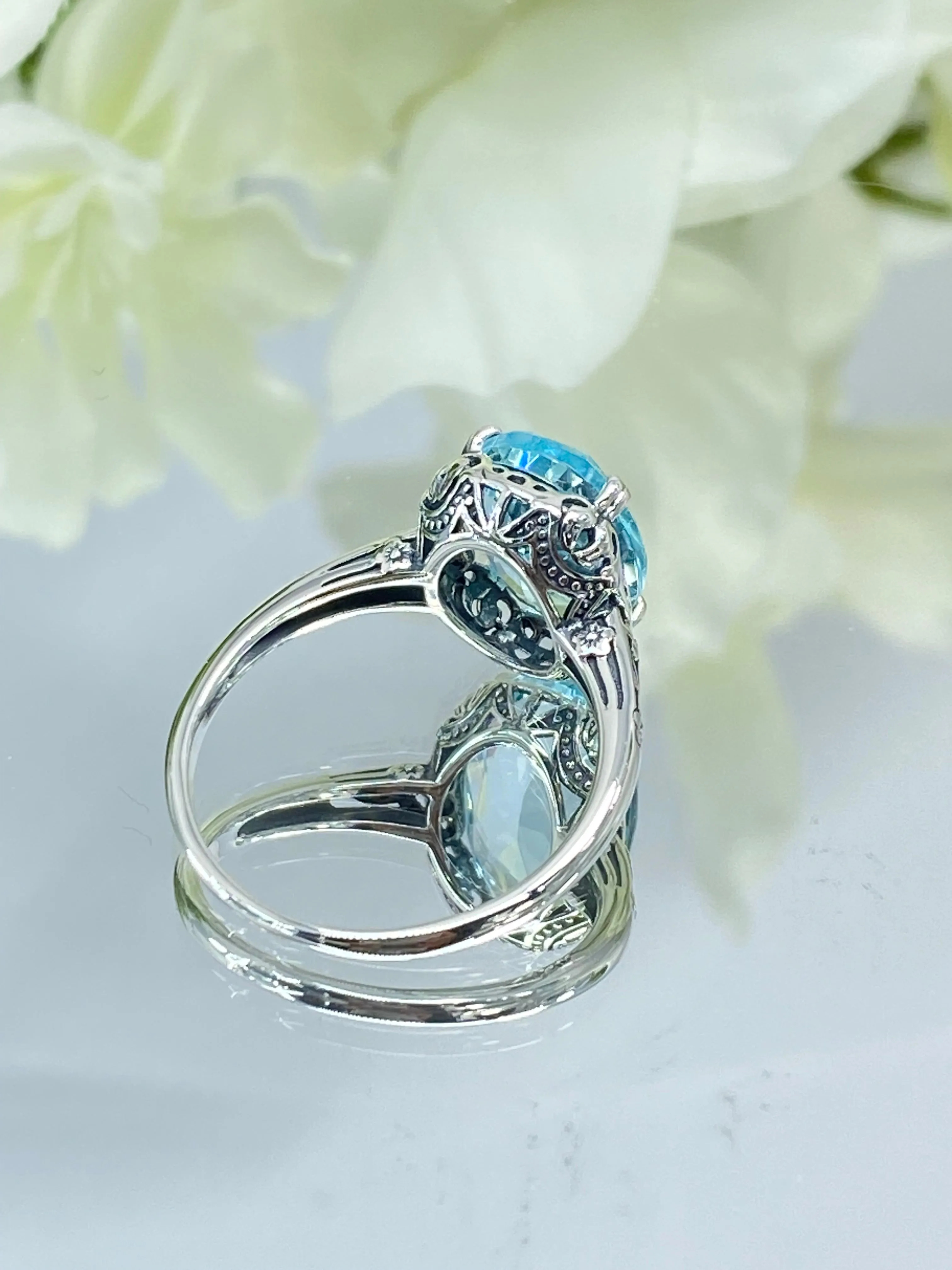Blue Topaz Ring Natural or Simulated Aquamarine, Edwardian Jewelry #D70