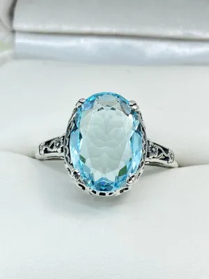 Blue Topaz Ring Natural or Simulated Aquamarine, Edwardian Jewelry #D70