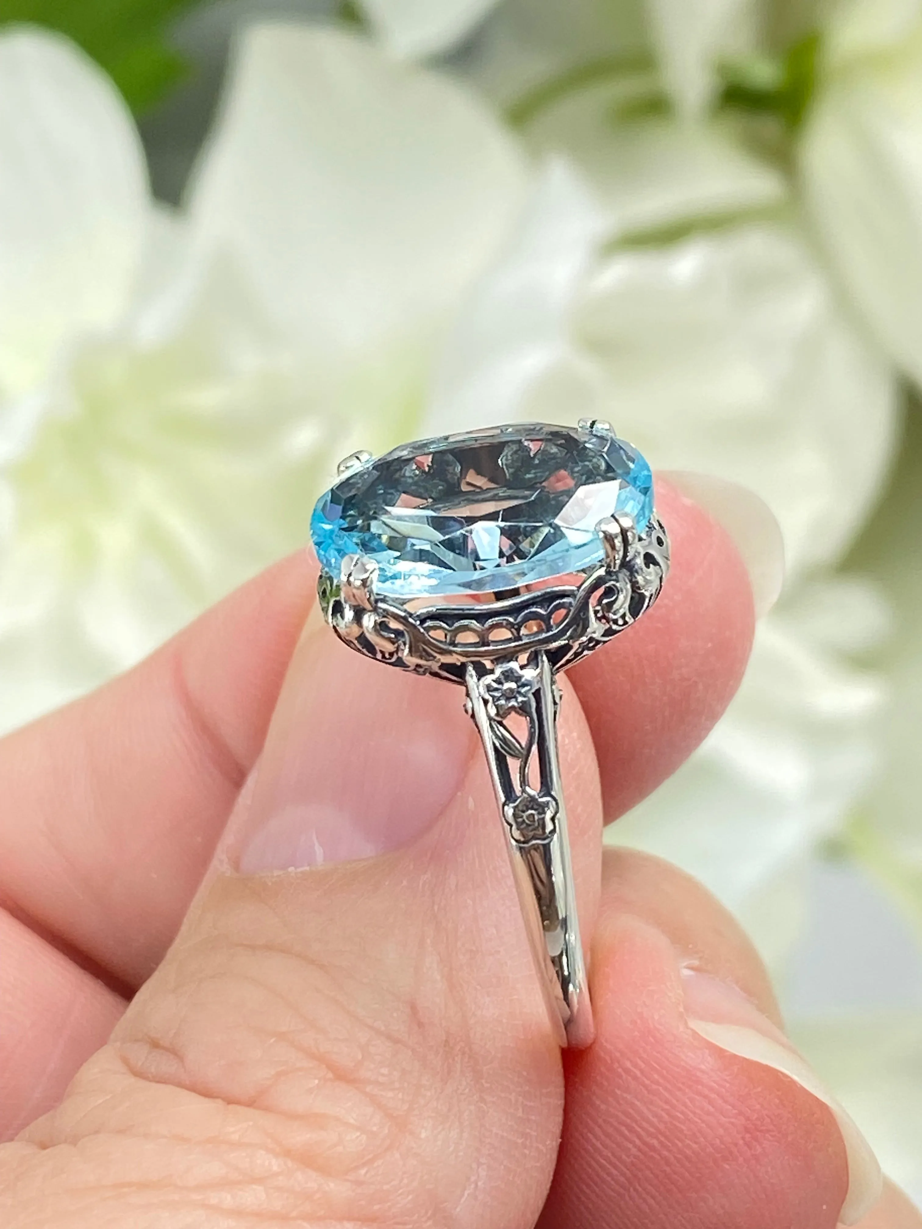 Blue Topaz Ring Natural or Simulated Aquamarine, Edwardian Jewelry #D70