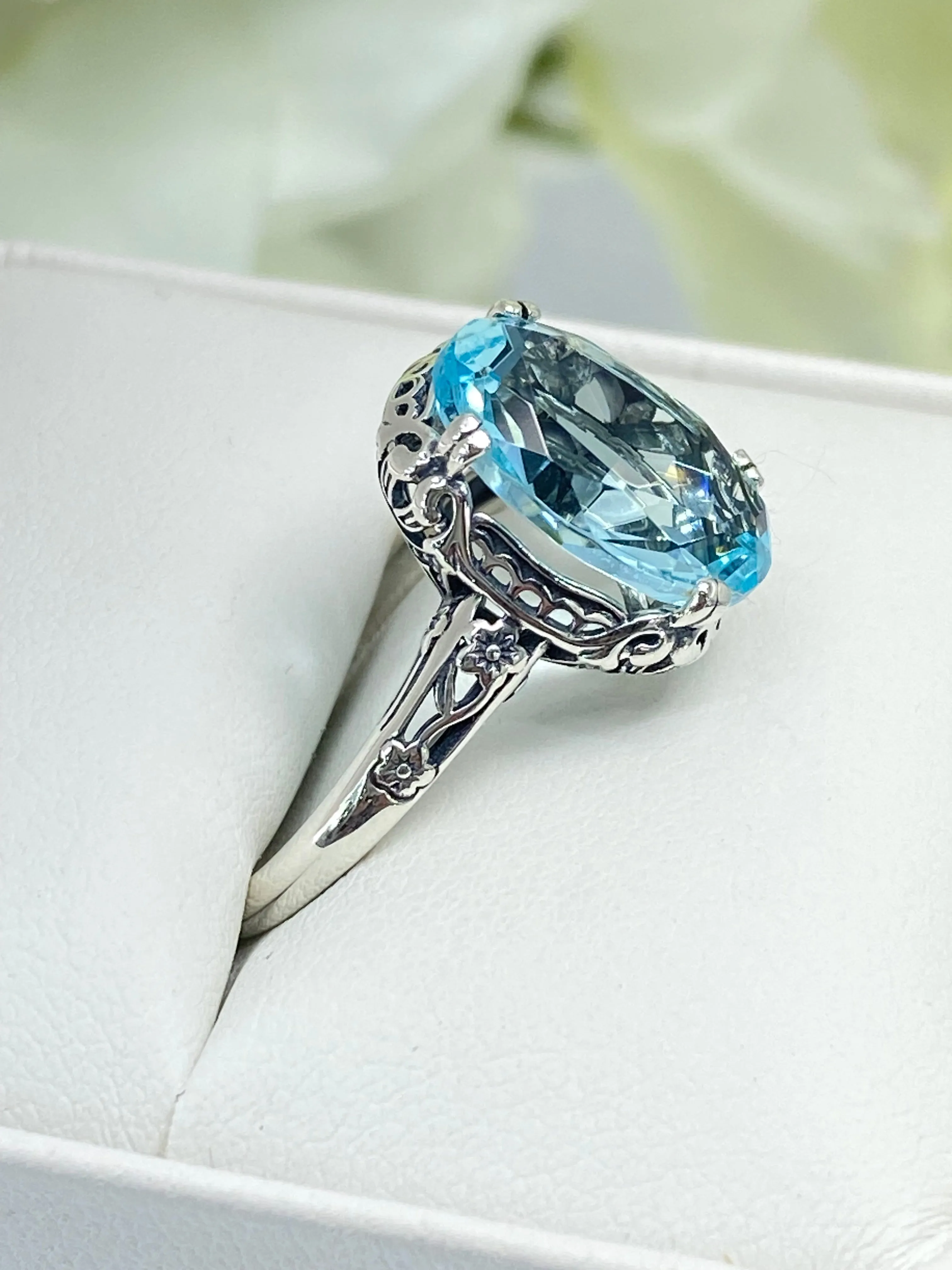 Blue Topaz Ring Natural or Simulated Aquamarine, Edwardian Jewelry #D70