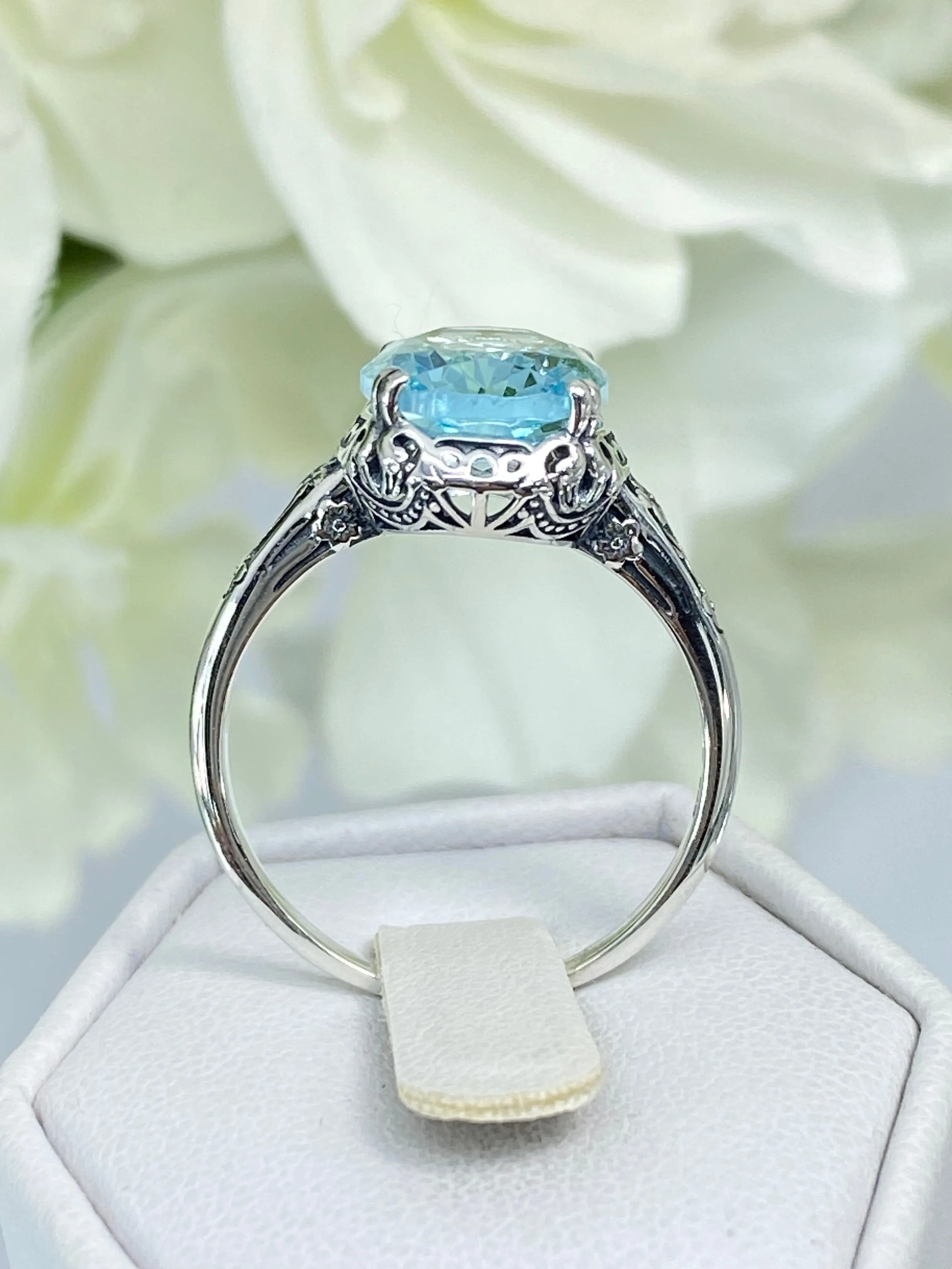 Blue Topaz Ring Natural or Simulated Aquamarine, Edwardian Jewelry #D70