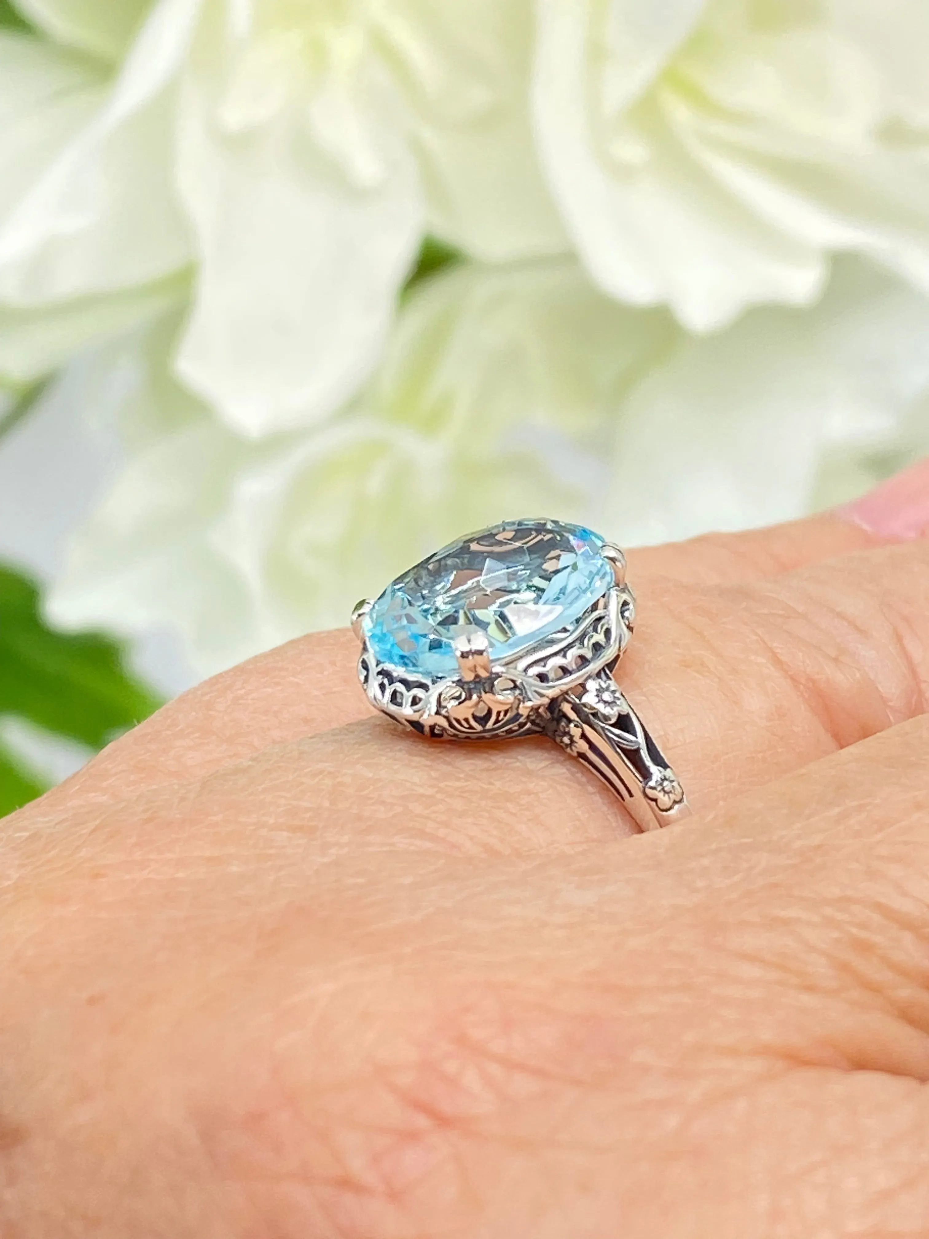 Blue Topaz Ring Natural or Simulated Aquamarine, Edwardian Jewelry #D70