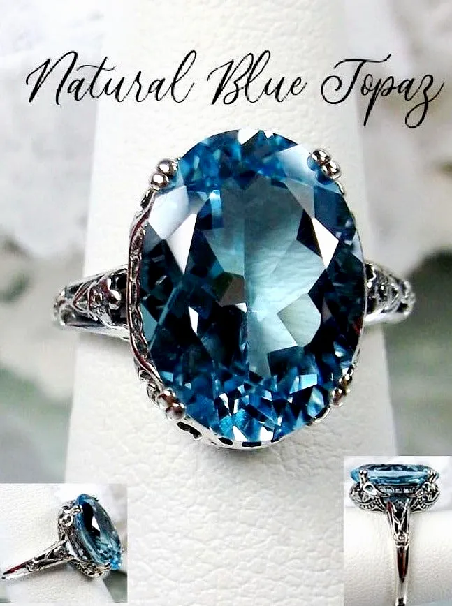 Blue Topaz Ring Natural or Simulated Aquamarine, Edwardian Jewelry #D70