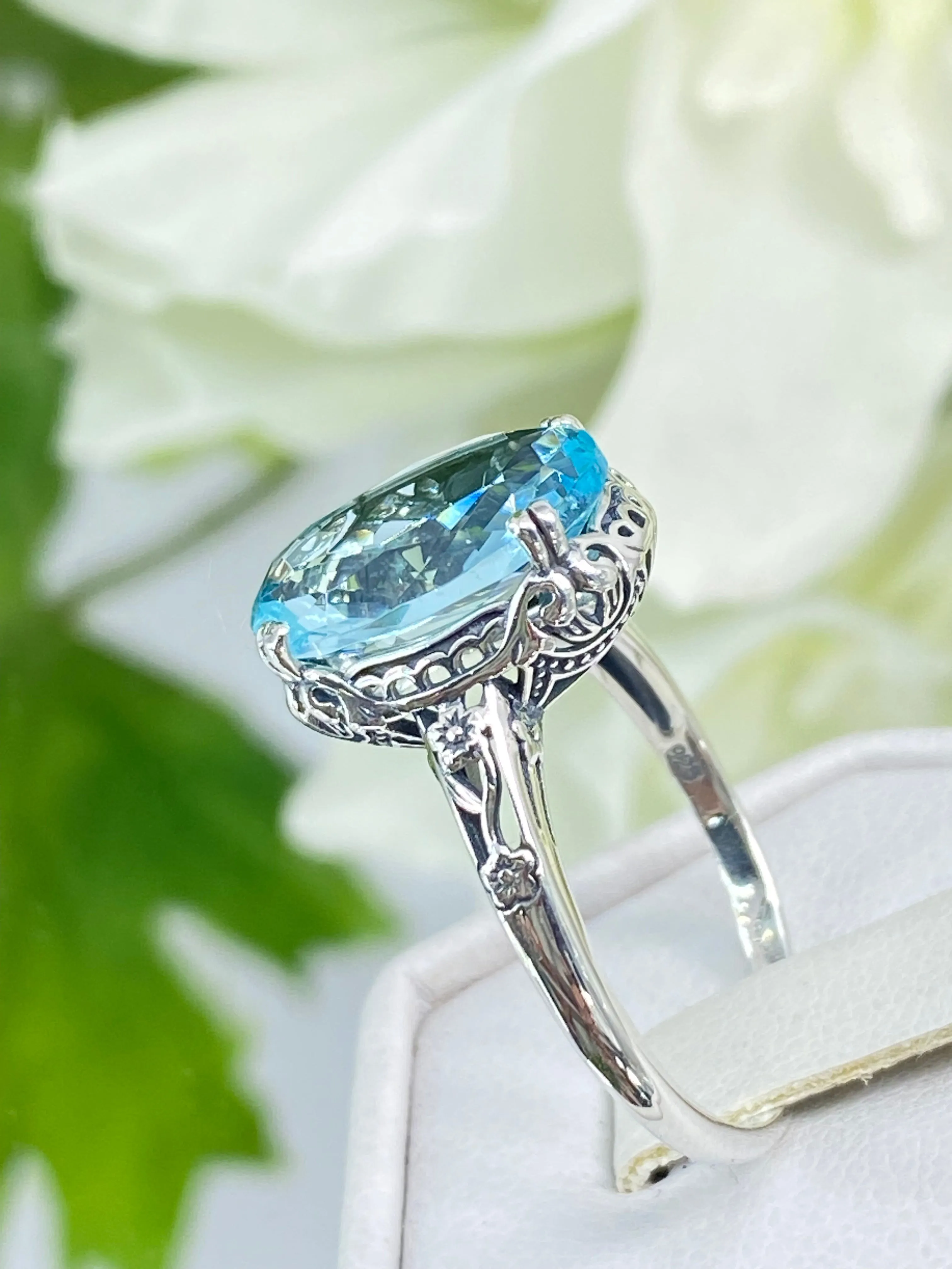 Blue Topaz Ring Natural or Simulated Aquamarine, Edwardian Jewelry #D70