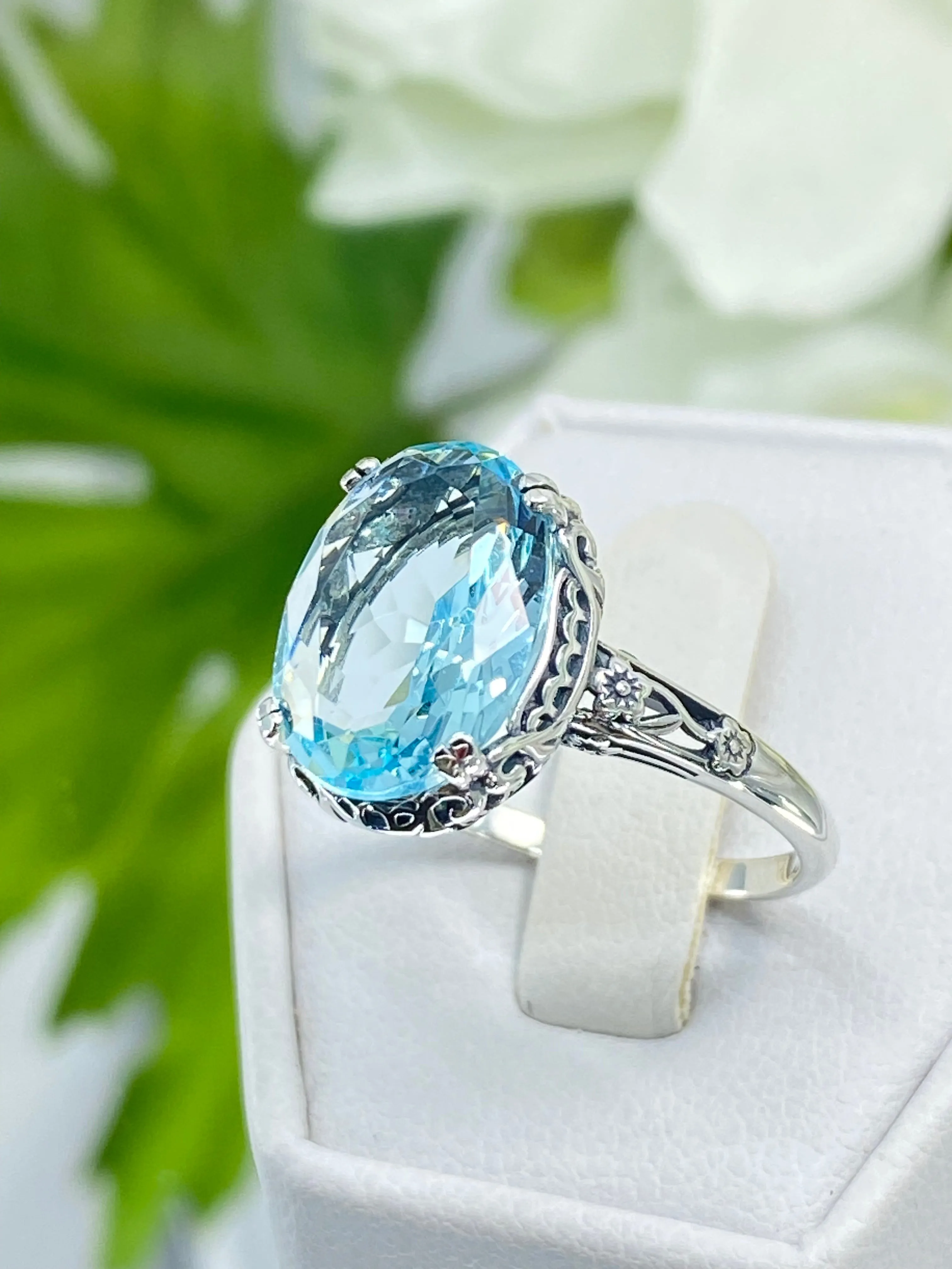 Blue Topaz Ring Natural or Simulated Aquamarine, Edwardian Jewelry #D70