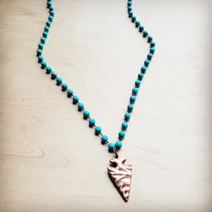 **Blue Turquoise Beaded Necklace w/ Antique Copper Arrowhead 260h