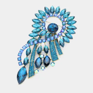 Blue Zircon Marquise Stone Cluster Embellished Abstract Pin Brooch