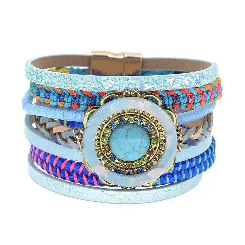 Bohemia Vegan Leather Colorful Woven Charm Bracelets