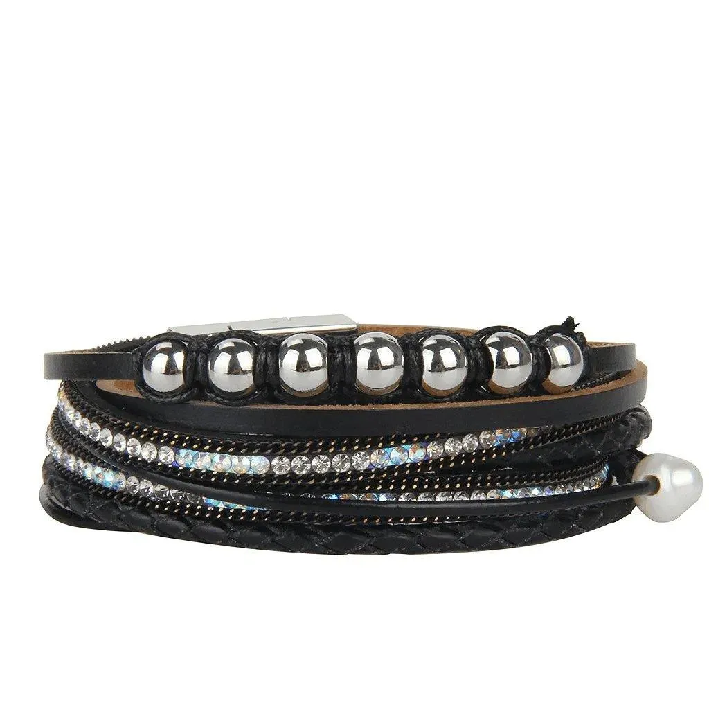 Bohemian Multi-strand Pearl Vegan Leather Braided Bracelet