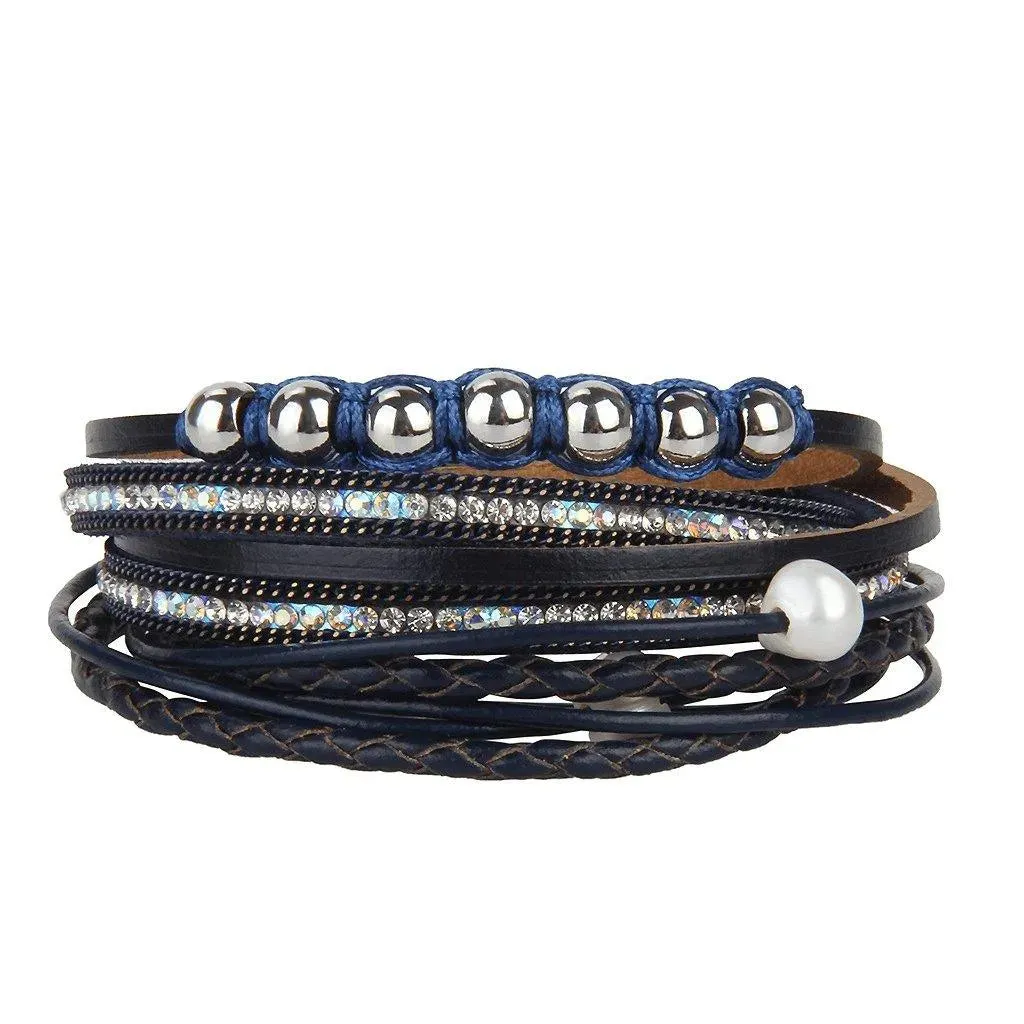 Bohemian Multi-strand Pearl Vegan Leather Braided Bracelet