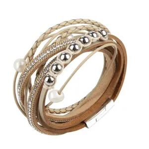 Bohemian Multi-strand Pearl Vegan Leather Braided Bracelet