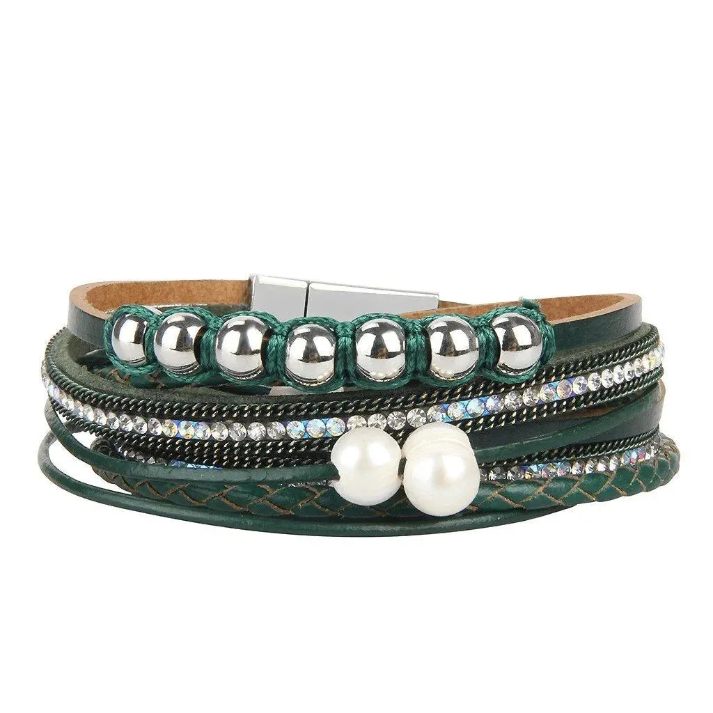 Bohemian Multi-strand Pearl Vegan Leather Braided Bracelet