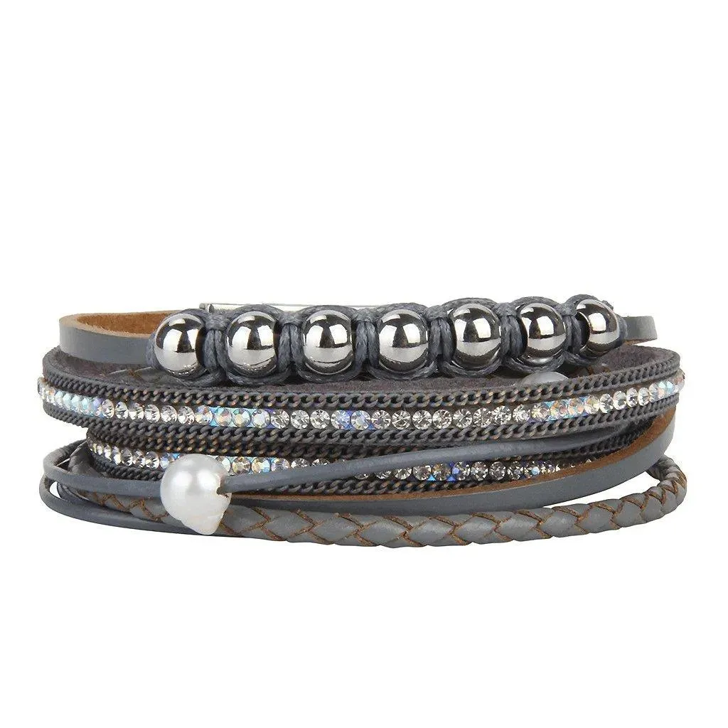 Bohemian Multi-strand Pearl Vegan Leather Braided Bracelet