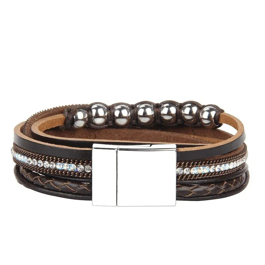 Bohemian Multi-strand Pearl Vegan Leather Braided Bracelet