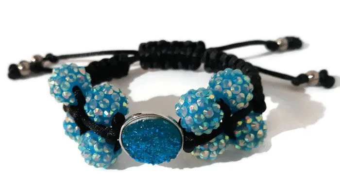 Boho- chic handmade bracelet, macramé wrap, The Blue Shamballa bracelet, blue beads
