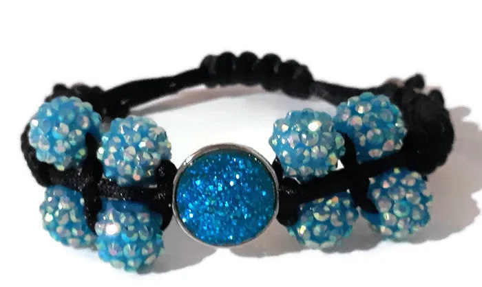 Boho- chic handmade bracelet, macramé wrap, The Blue Shamballa bracelet, blue beads