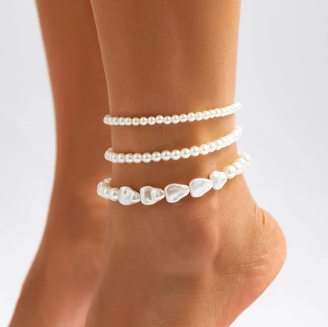 Boho Chic Multi-Layer Pearl Anklet - Summer Beach Foot Jewelry for Women