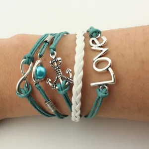 Bracelets Vintage Owls Bird Anchor wings infinity bracelet Multicolor woven leather bracelet & Bangle BQK005 (7 types available)