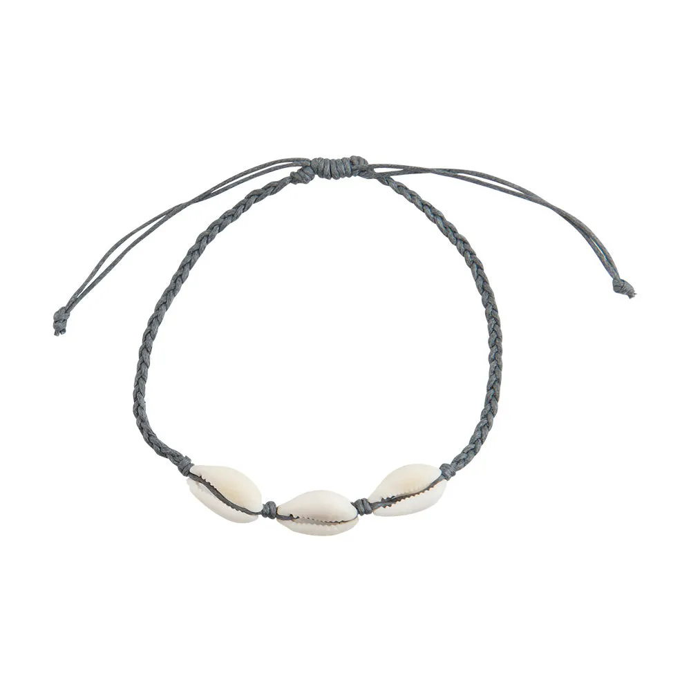 Braided Linen Triple Cowry Anklet