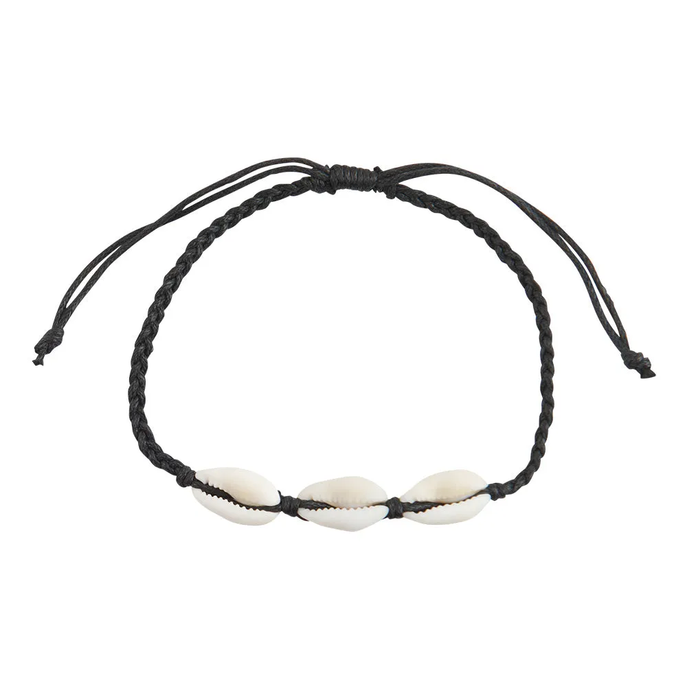 Braided Linen Triple Cowry Anklet