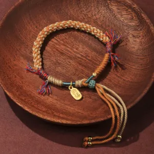 Buddha Stones Tibetan Hand-woven Colored Rope Adjustable Tassels Nafu Luck Bracelet