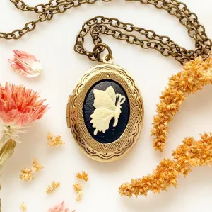Butterfly Cameo Locket Necklace in Bronze
