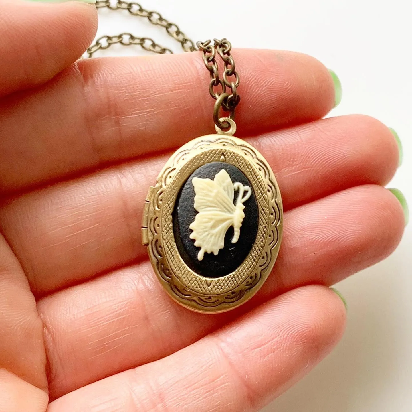 Butterfly Cameo Locket Necklace in Bronze