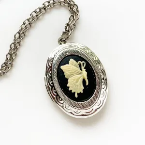 Butterfly Cameo Locket Necklace in Silver