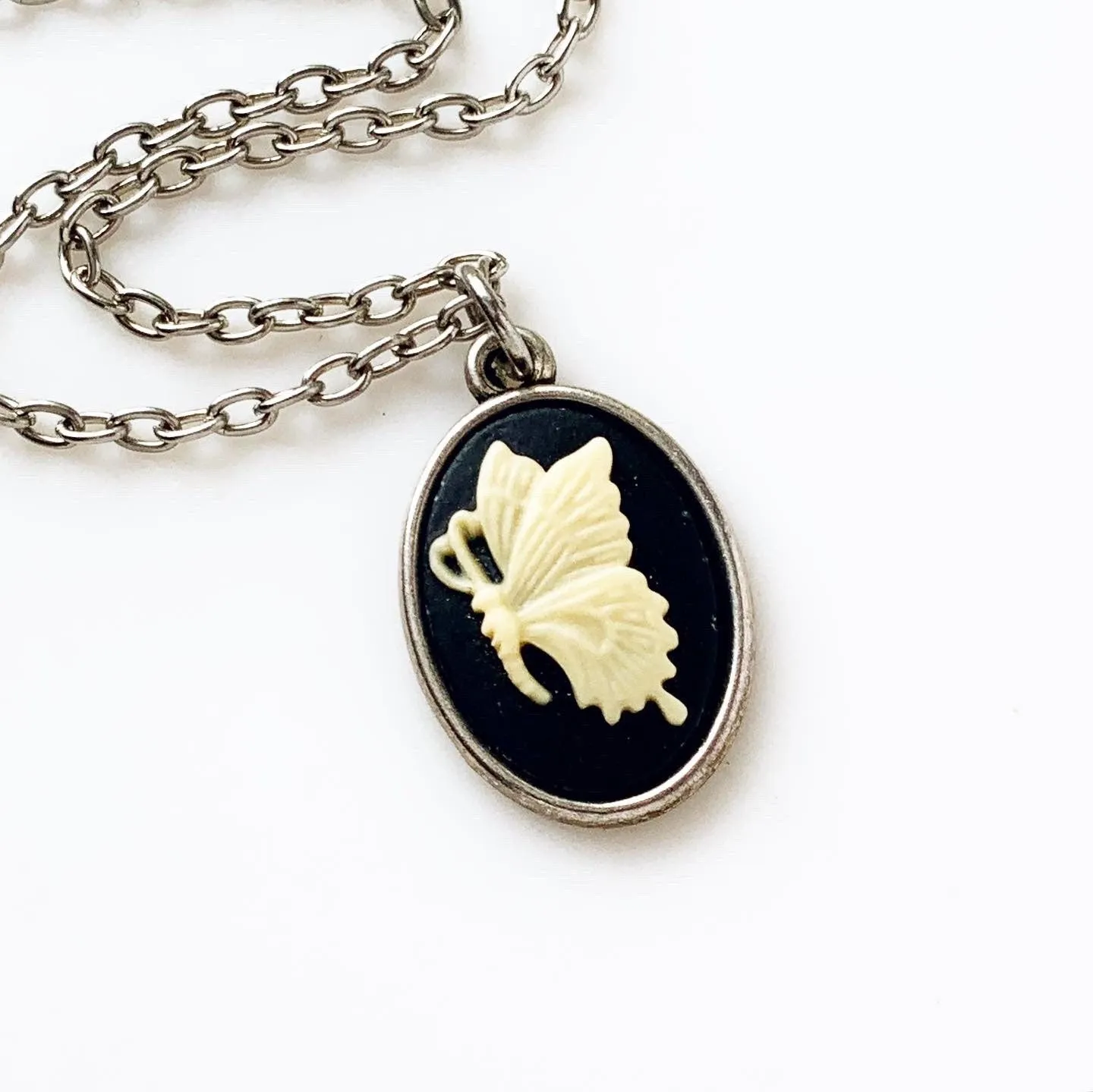 Butterfly Cameo Necklace in Silver