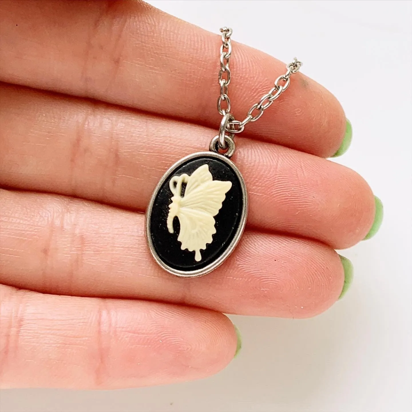 Butterfly Cameo Necklace in Silver