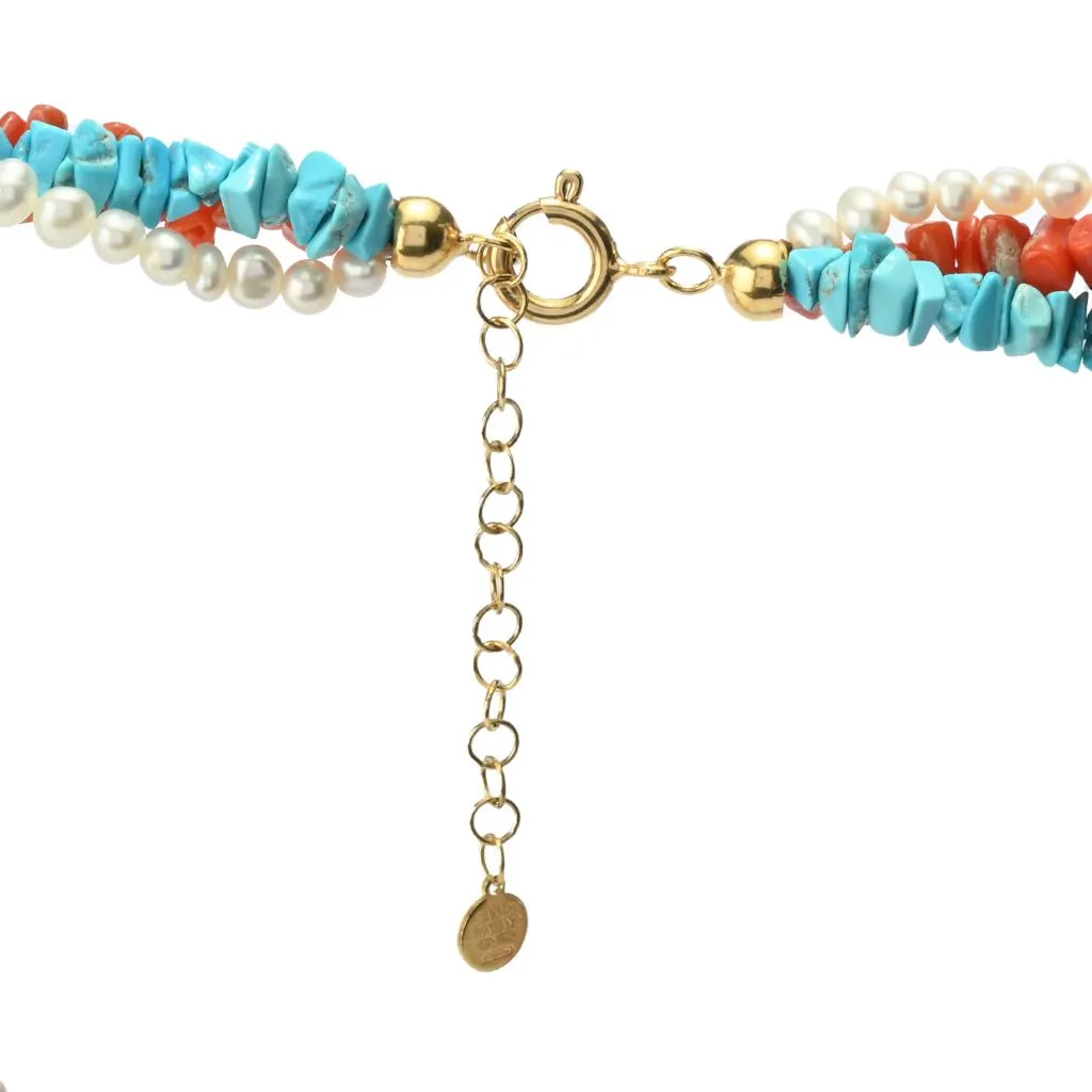 Cameo Italiano "Elements" Coral, Cultured Pearl & Turquoise Torsade 22" 2" Necklace