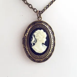 Cameo Locket Necklace in Bronze