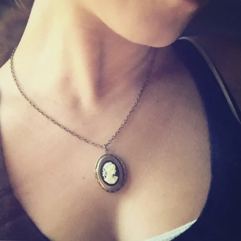 Cameo Locket Necklace in Bronze