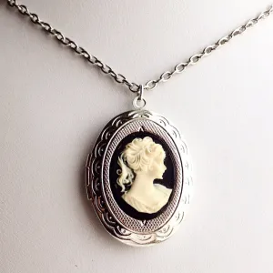 Cameo Locket Necklace in Silver
