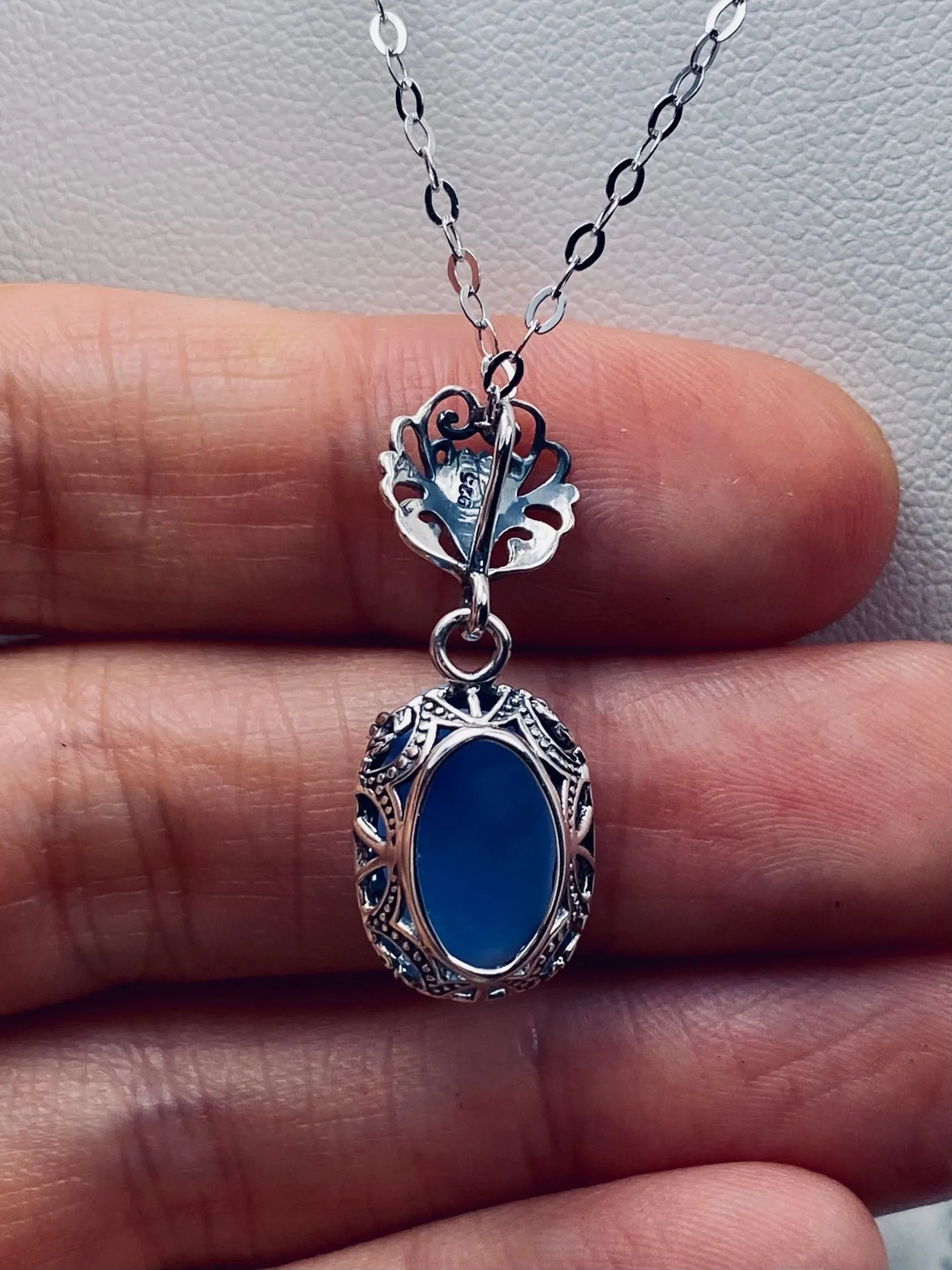 Cameo Pendant, Blue Lady Cameo Edwardian Necklace #P70