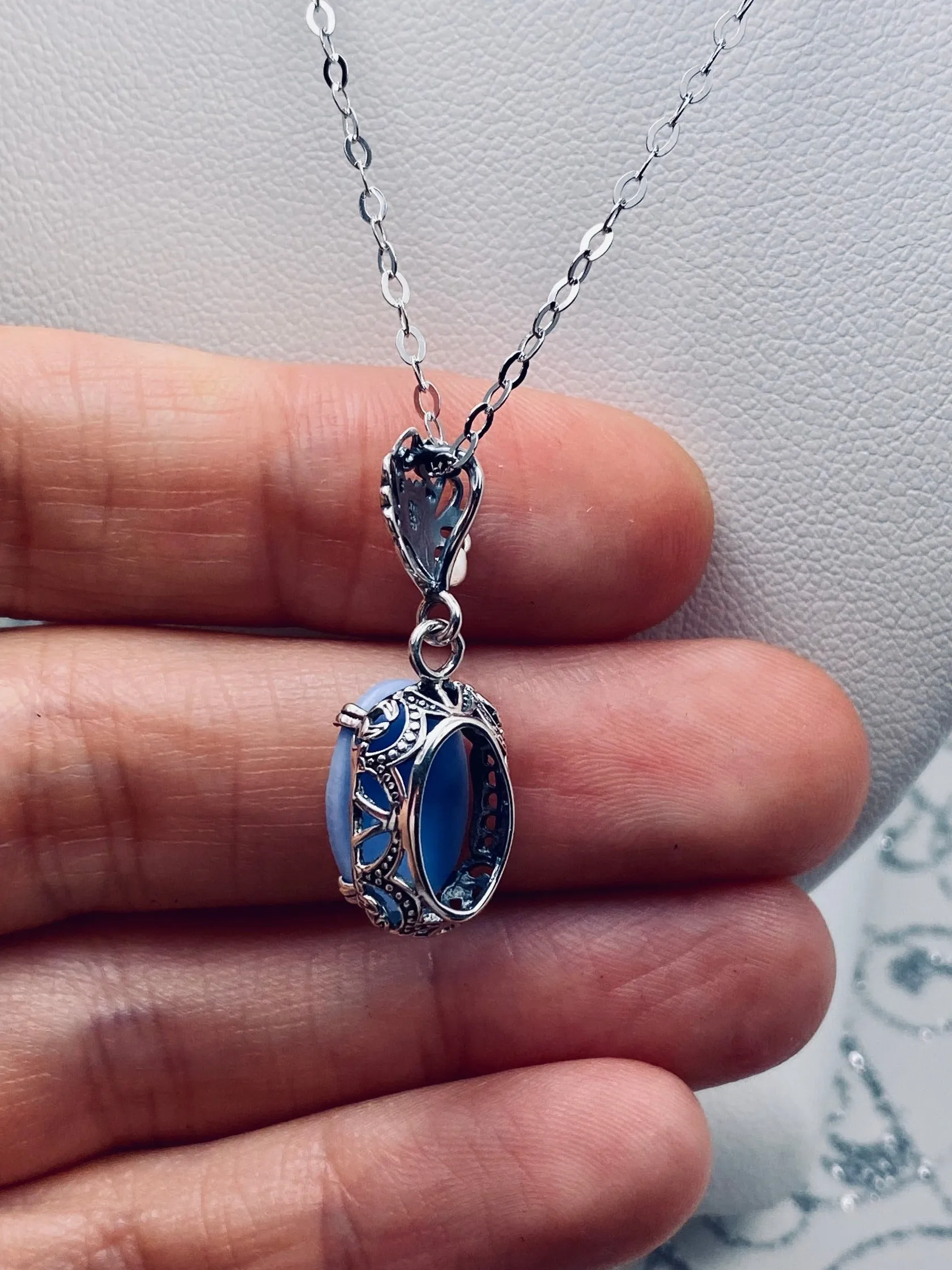 Cameo Pendant, Blue Lady Cameo Edwardian Necklace #P70