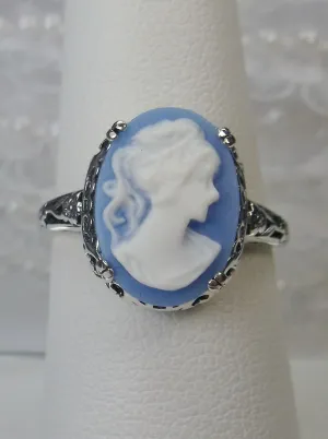 Cameo Ring, Blue Lady Cameo, Edwardian Jewelry #D70