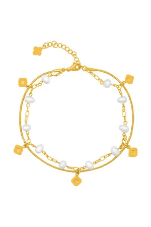 Carisma Logo & Freshwater Pearl Charm Anklet