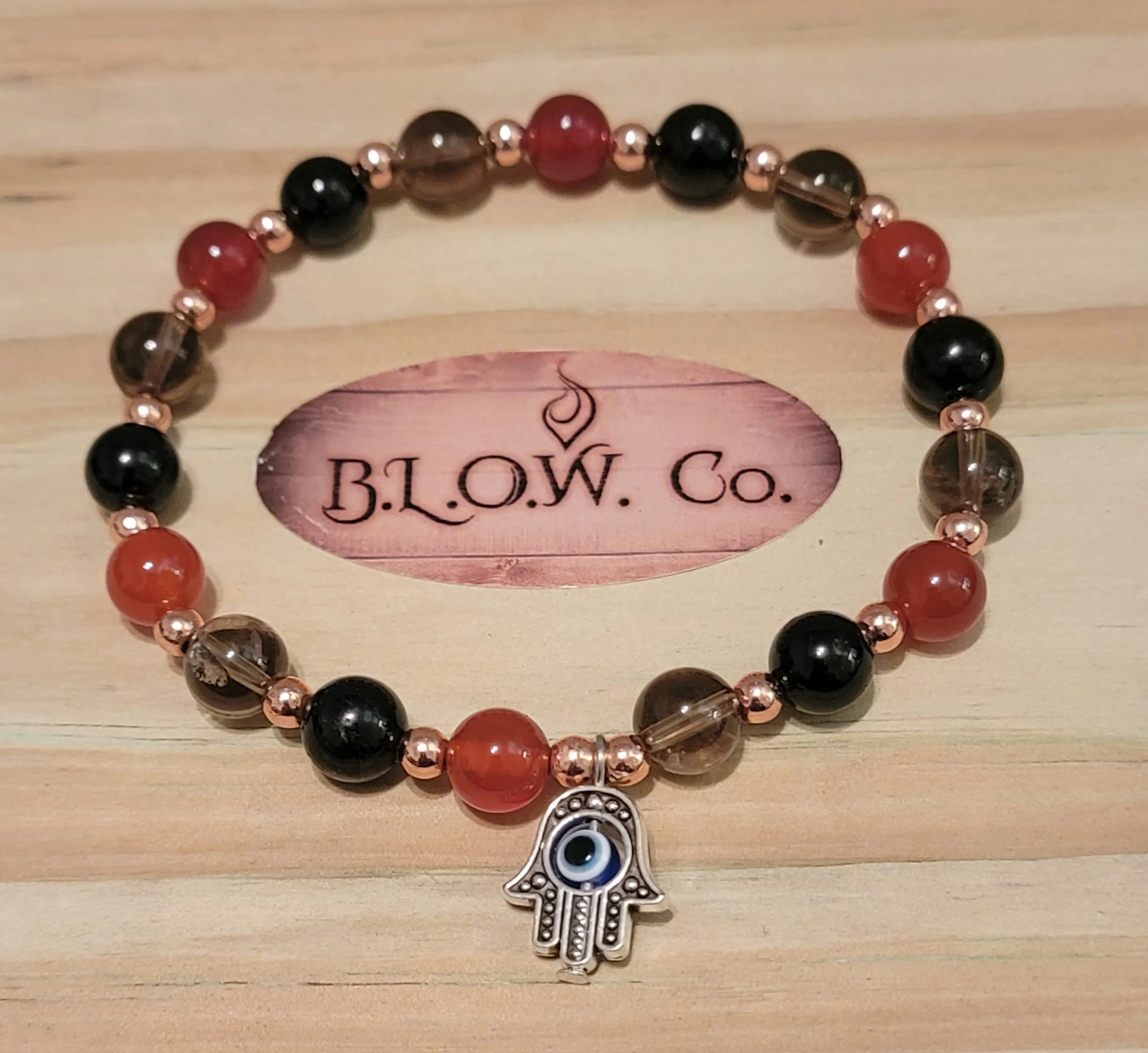 Carnelian, Smokey Quartz and Goldsheen Obsidian with Hamsa Hand