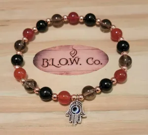Carnelian, Smokey Quartz and Goldsheen Obsidian with Hamsa Hand