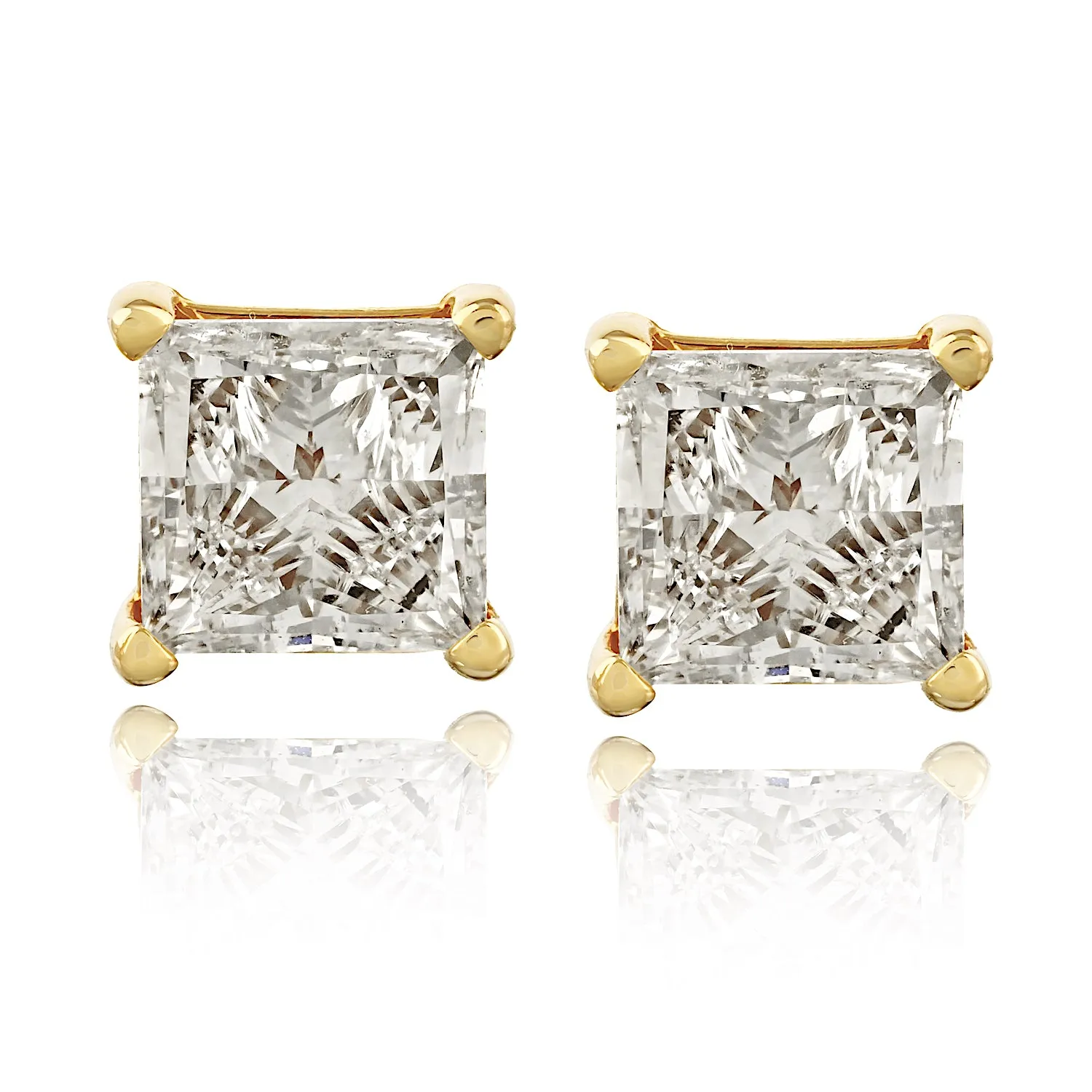 Certified 14 Karat Gold Princess-Cut Lab Grown Diamond Stud Earrings