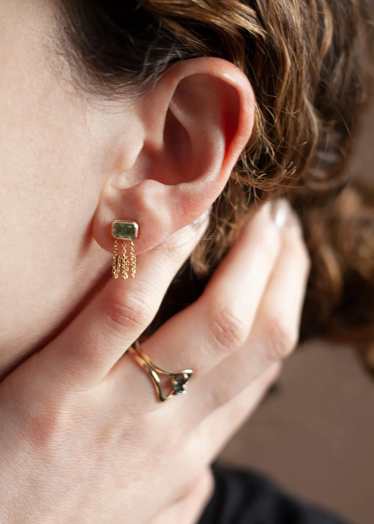 Chain Back Aquamarine Studs